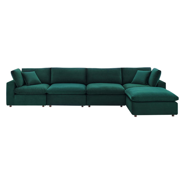 Commix Down Filled Overstuffed Performance Velvet 5-Piece Sectional Sofa in Green, EEI-4820-GRN