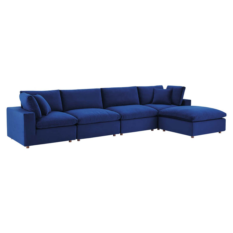 Commix Down Filled Overstuffed Performance Velvet 5-Piece Sectional Sofa in Navy, EEI-4820-NAV