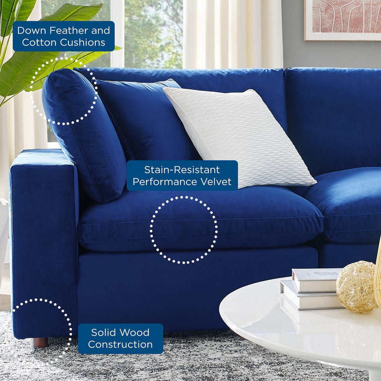 Commix Down Filled Overstuffed Performance Velvet 5-Piece Sectional Sofa in Navy, EEI-4820-NAV
