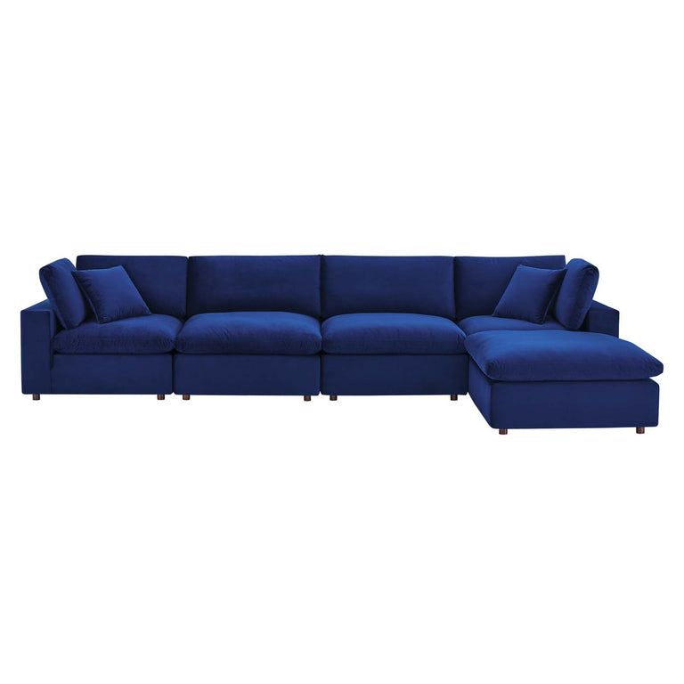 Commix Down Filled Overstuffed Performance Velvet 5-Piece Sectional Sofa in Navy, EEI-4820-NAV