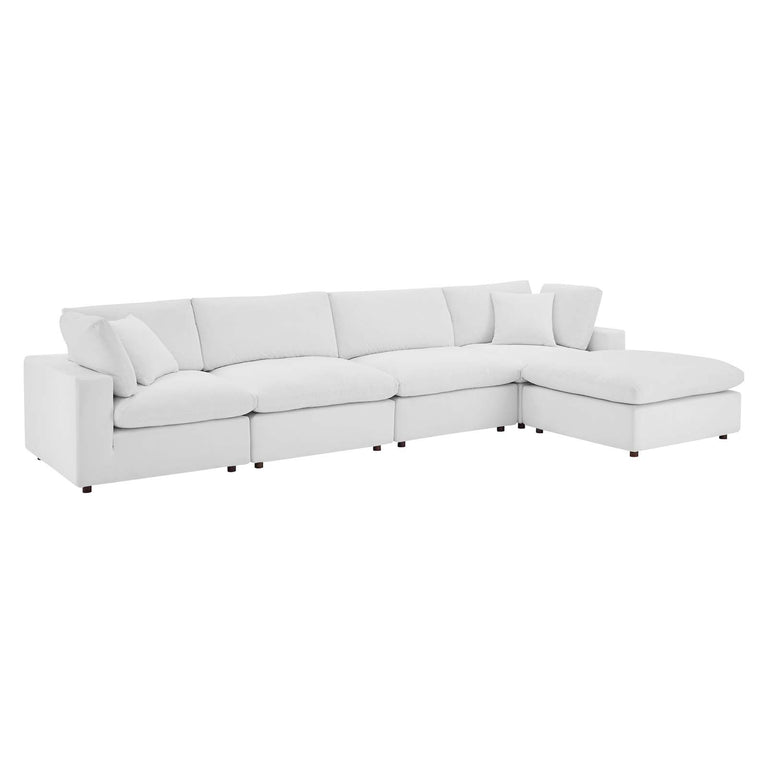Commix Down Filled Overstuffed Performance Velvet 5-Piece Sectional Sofa in White, EEI-4820-WHI