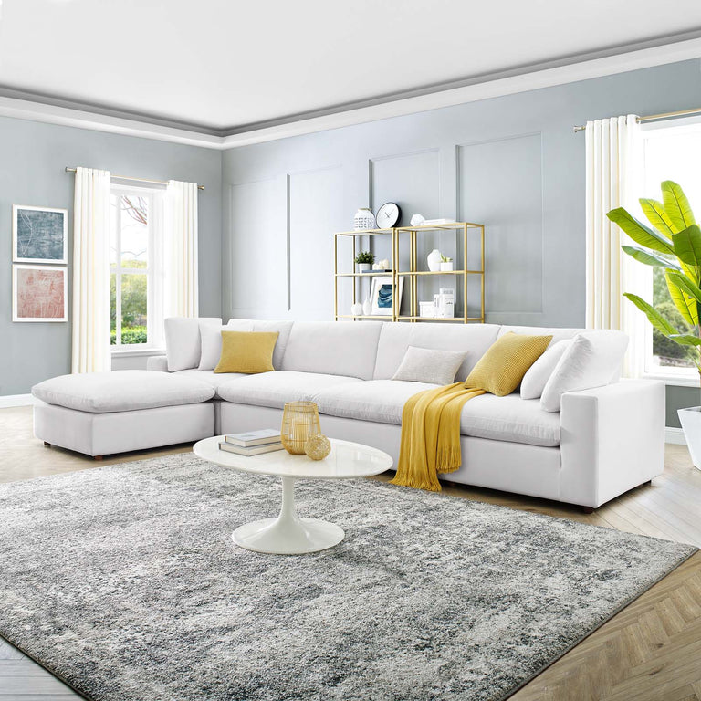 Commix Down Filled Overstuffed Performance Velvet 5-Piece Sectional Sofa in White, EEI-4820-WHI