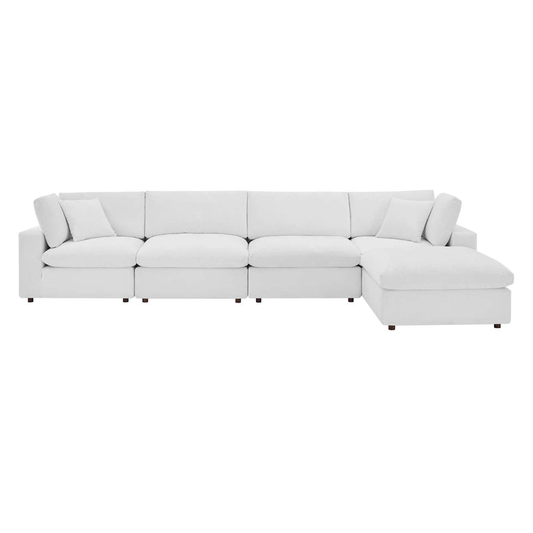 Commix Down Filled Overstuffed Performance Velvet 5-Piece Sectional Sofa in White, EEI-4820-WHI