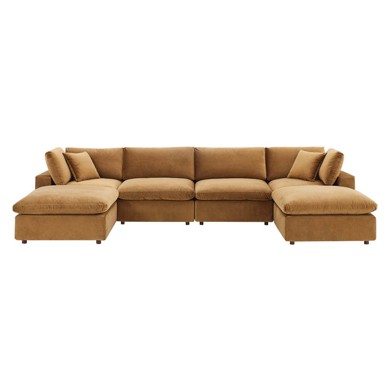 Commix Down Filled Overstuffed Performance Velvet 6-Piece Sectional Sofa in Cognac, EEI-4821-COG