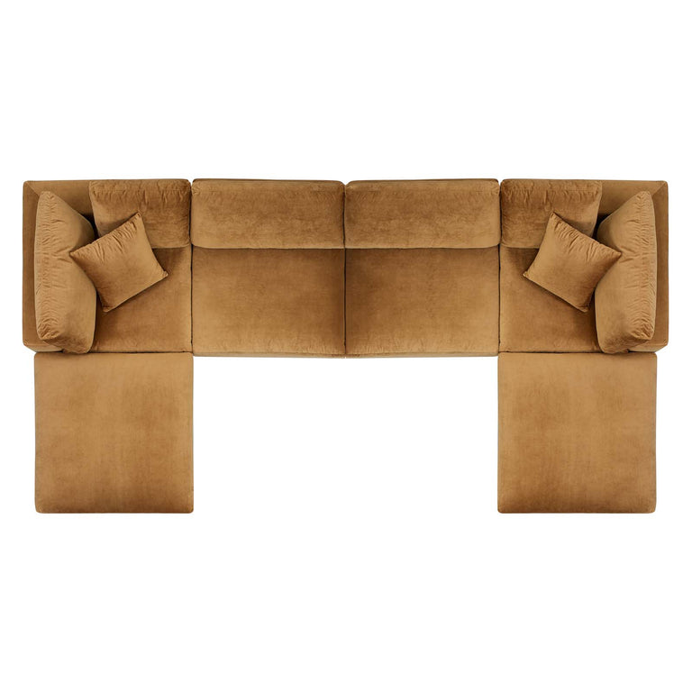 Commix Down Filled Overstuffed Performance Velvet 6-Piece Sectional Sofa in Cognac, EEI-4821-COG