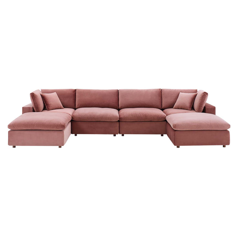 Commix Down Filled Overstuffed Performance Velvet 6-Piece Sectional Sofa in Dusty Rose, EEI-4821-DUS