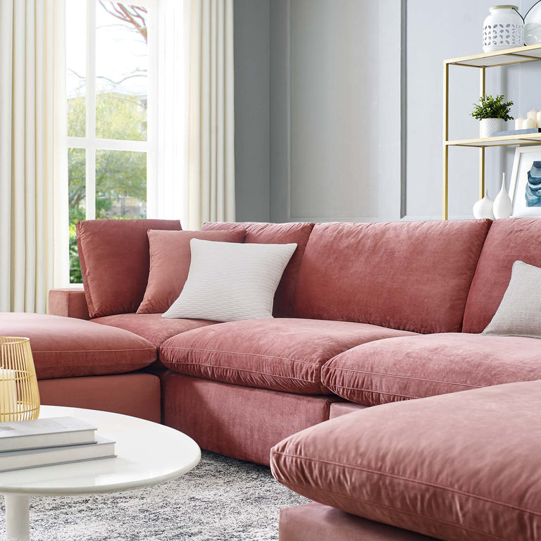Commix Down Filled Overstuffed Performance Velvet 6-Piece Sectional Sofa in Dusty Rose, EEI-4821-DUS