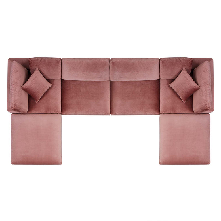 Commix Down Filled Overstuffed Performance Velvet 6-Piece Sectional Sofa in Dusty Rose, EEI-4821-DUS