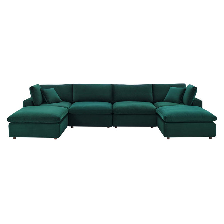 Commix Down Filled Overstuffed Performance Velvet 6-Piece Sectional Sofa in Green, EEI-4821-GRN