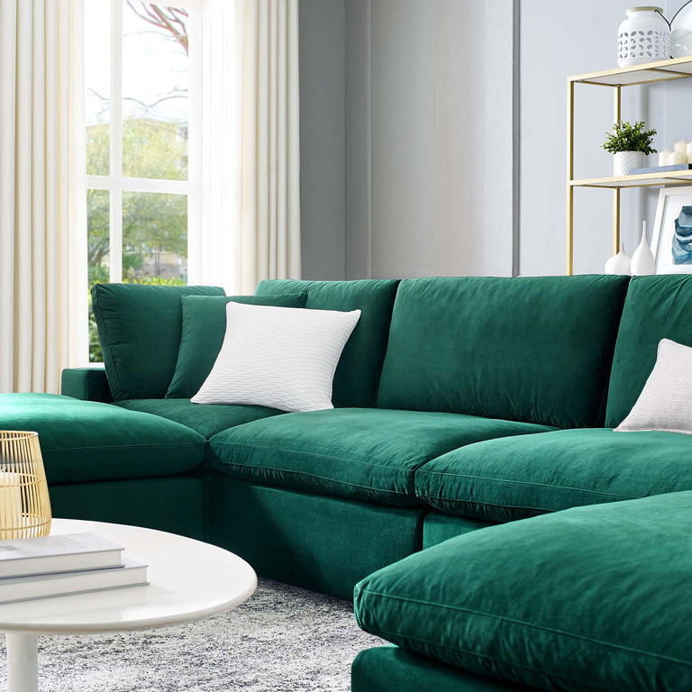 Commix Down Filled Overstuffed Performance Velvet 6-Piece Sectional Sofa in Green, EEI-4821-GRN