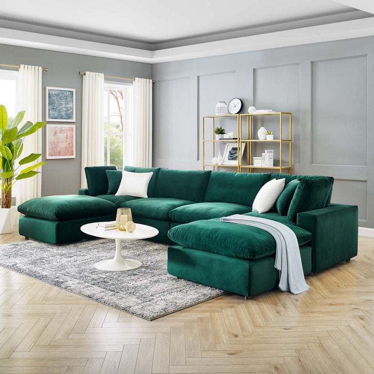 Commix Down Filled Overstuffed Performance Velvet 6-Piece Sectional Sofa in Green, EEI-4821-GRN