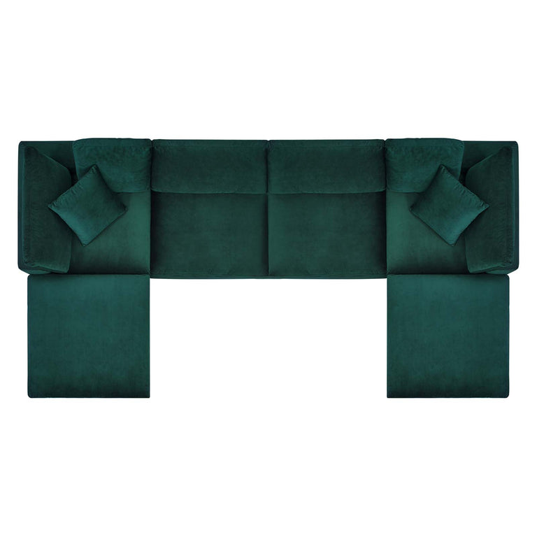 Commix Down Filled Overstuffed Performance Velvet 6-Piece Sectional Sofa in Green, EEI-4821-GRN