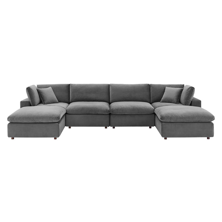 Commix Down Filled Overstuffed Performance Velvet 6-Piece Sectional Sofa in Gray, EEI-4821-GRY
