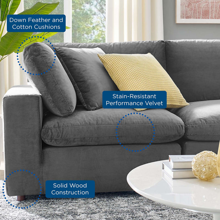 Commix Down Filled Overstuffed Performance Velvet 6-Piece Sectional Sofa in Gray, EEI-4821-GRY