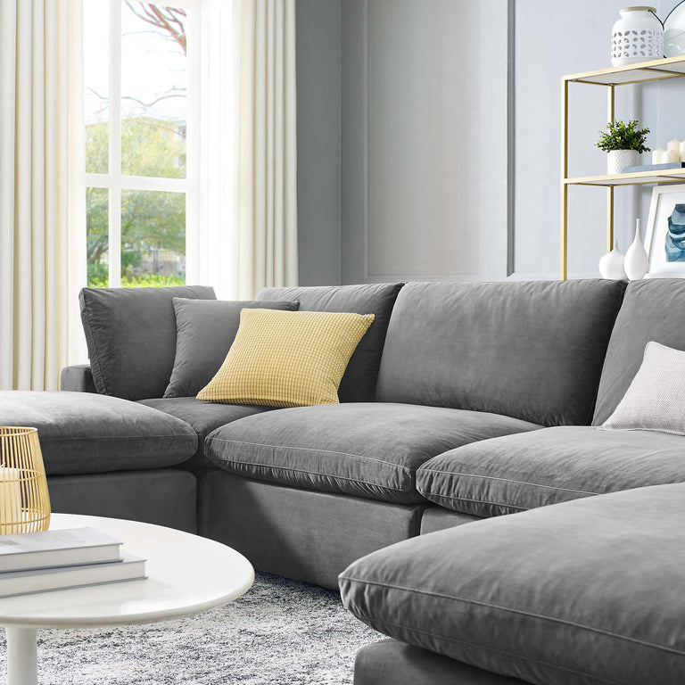Commix Down Filled Overstuffed Performance Velvet 6-Piece Sectional Sofa in Gray, EEI-4821-GRY