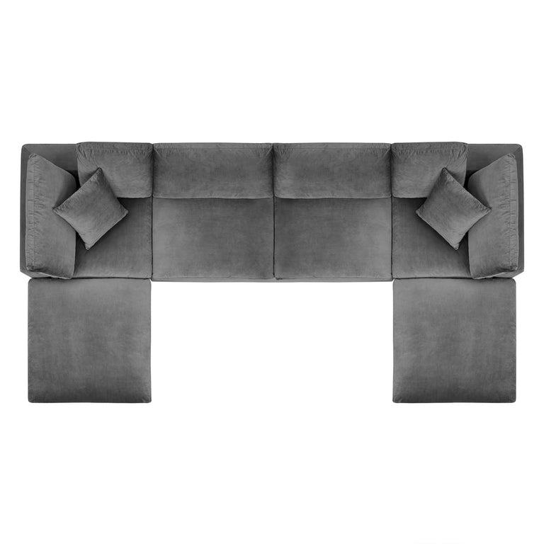 Commix Down Filled Overstuffed Performance Velvet 6-Piece Sectional Sofa in Gray, EEI-4821-GRY