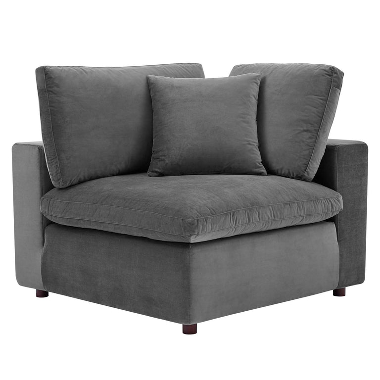 Commix Down Filled Overstuffed Performance Velvet 6-Piece Sectional Sofa in Gray, EEI-4821-GRY