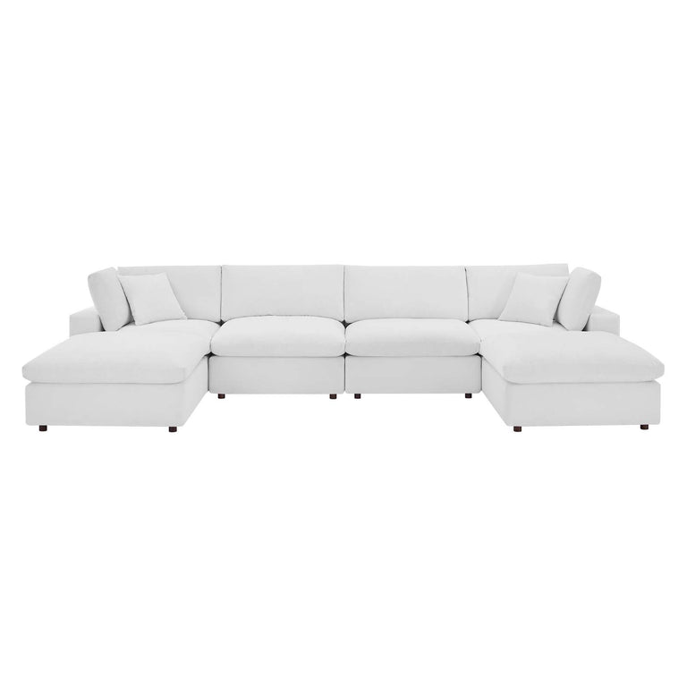 Commix Down Filled Overstuffed Performance Velvet 6-Piece Sectional Sofa in White, EEI-4821-WHI