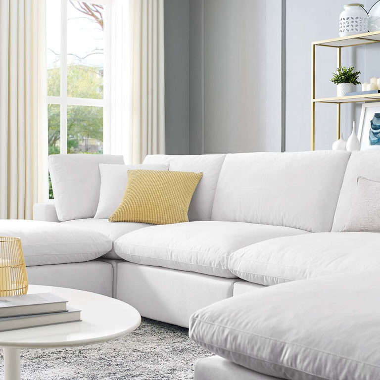 Commix Down Filled Overstuffed Performance Velvet 6-Piece Sectional Sofa in White, EEI-4821-WHI