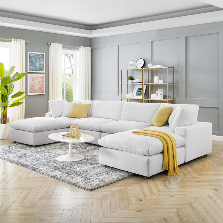 Commix Down Filled Overstuffed Performance Velvet 6-Piece Sectional Sofa in White, EEI-4821-WHI