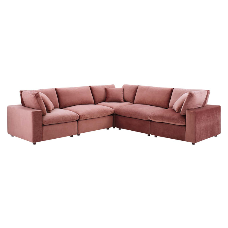 Commix Down Filled Overstuffed Performance Velvet 5-Piece Sectional Sofa in Dusty Rose, EEI-4823-DUS