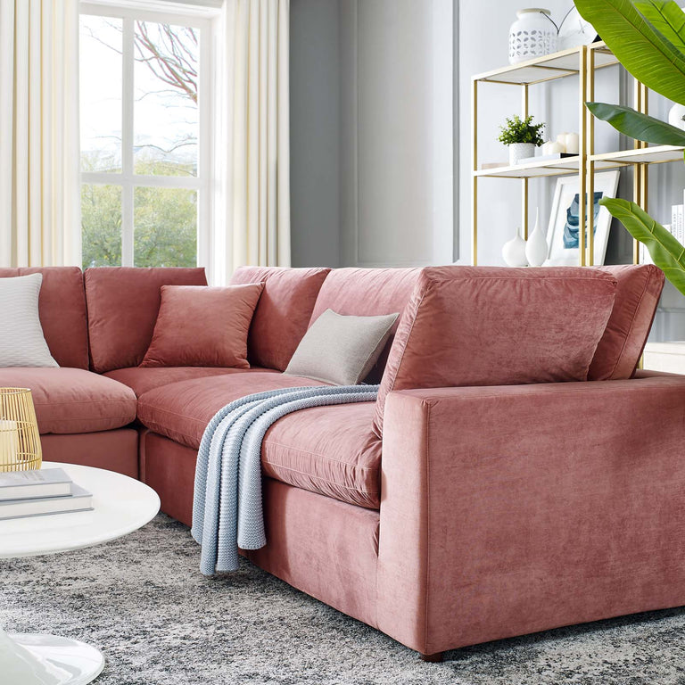 Commix Down Filled Overstuffed Performance Velvet 5-Piece Sectional Sofa in Dusty Rose, EEI-4823-DUS