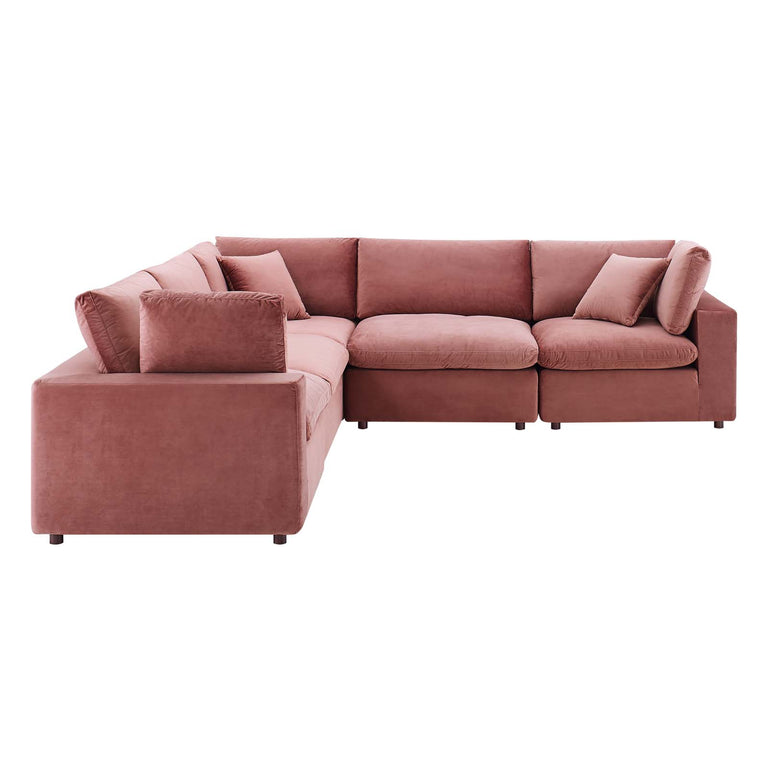 Commix Down Filled Overstuffed Performance Velvet 5-Piece Sectional Sofa in Dusty Rose, EEI-4823-DUS
