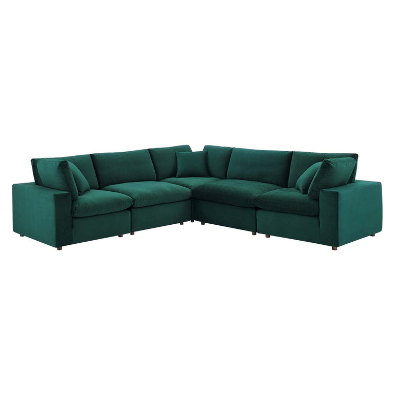 Commix Down Filled Overstuffed Performance Velvet 5-Piece Sectional Sofa in Green, EEI-4823-GRN