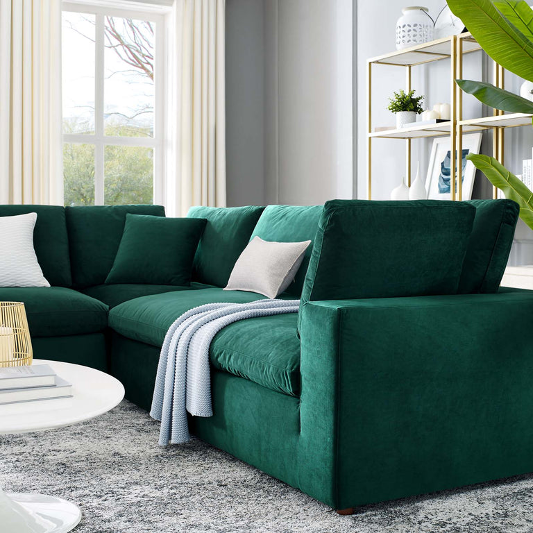 Commix Down Filled Overstuffed Performance Velvet 5-Piece Sectional Sofa in Green, EEI-4823-GRN