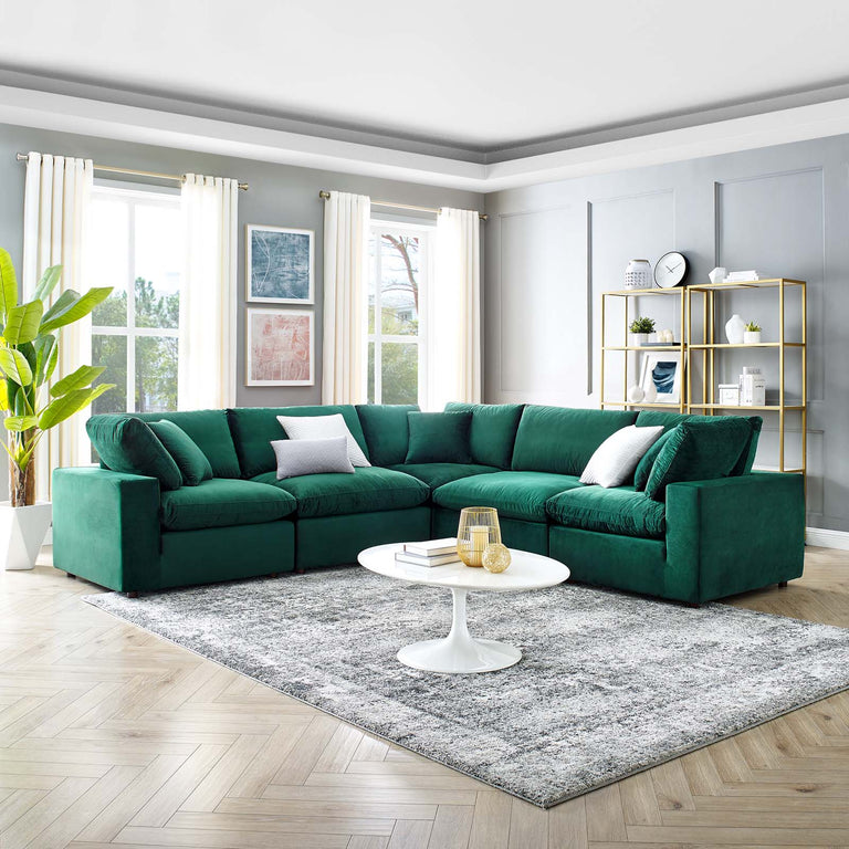 Commix Down Filled Overstuffed Performance Velvet 5-Piece Sectional Sofa in Green, EEI-4823-GRN