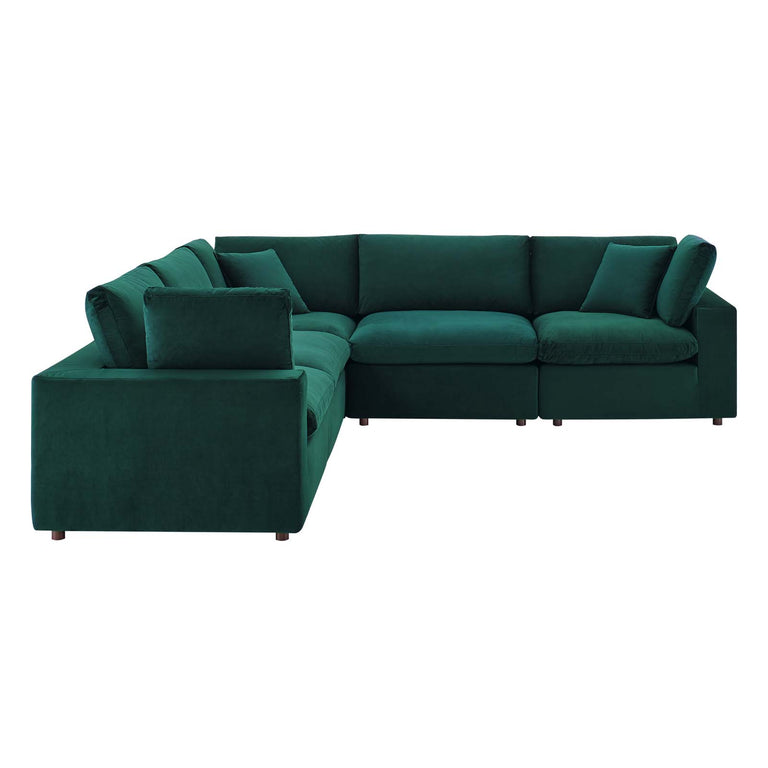 Commix Down Filled Overstuffed Performance Velvet 5-Piece Sectional Sofa in Green, EEI-4823-GRN