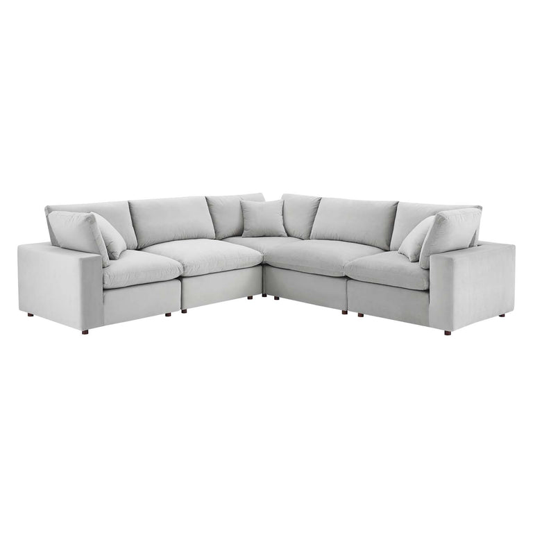 Commix Down Filled Overstuffed Performance Velvet 5-Piece Sectional Sofa in Light Gray, EEI-4823-LGR