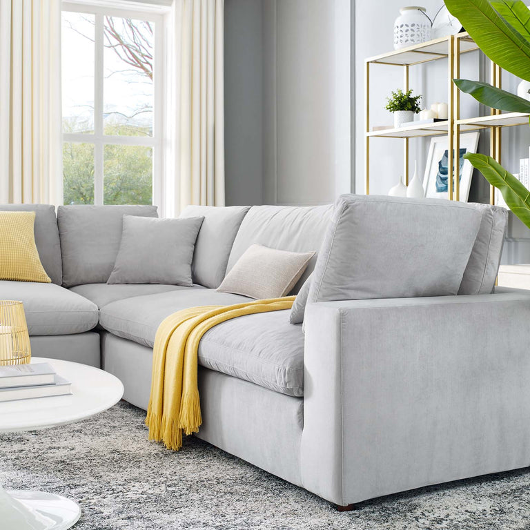 Commix Down Filled Overstuffed Performance Velvet 5-Piece Sectional Sofa in Light Gray, EEI-4823-LGR