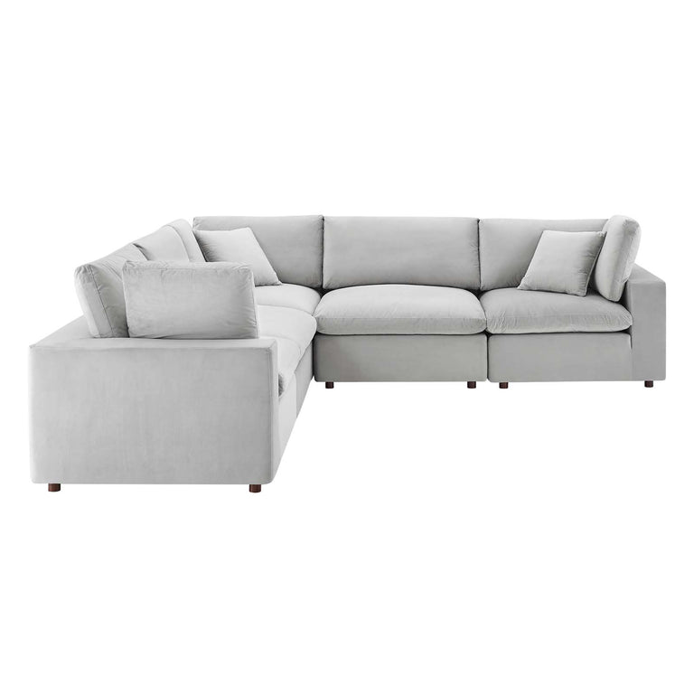 Commix Down Filled Overstuffed Performance Velvet 5-Piece Sectional Sofa in Light Gray, EEI-4823-LGR