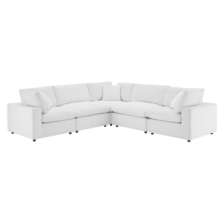 Commix Down Filled Overstuffed Performance Velvet 5-Piece Sectional Sofa in White, EEI-4823-WHI