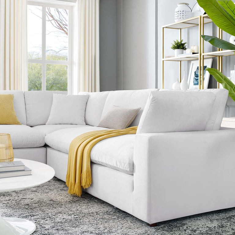 Commix Down Filled Overstuffed Performance Velvet 5-Piece Sectional Sofa in White, EEI-4823-WHI