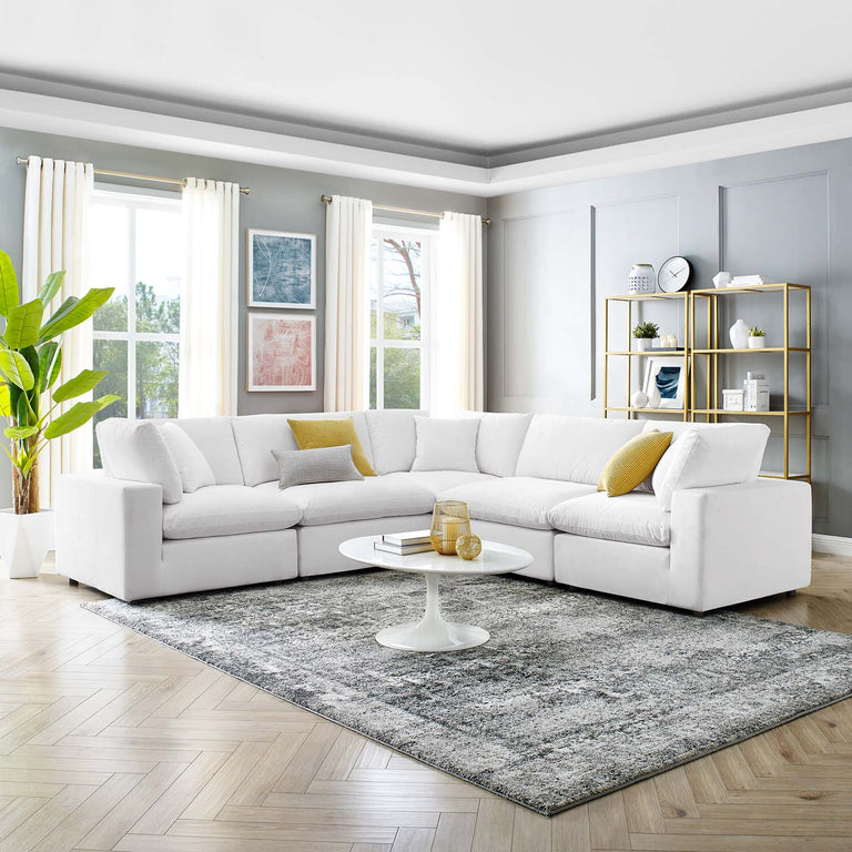 Commix Down Filled Overstuffed Performance Velvet 5-Piece Sectional Sofa in White, EEI-4823-WHI