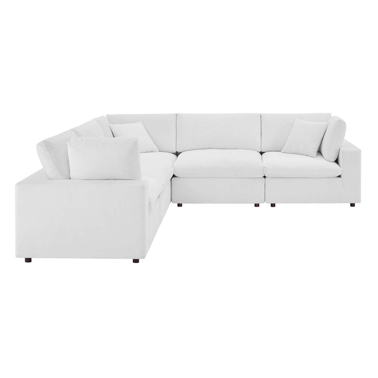 Commix Down Filled Overstuffed Performance Velvet 5-Piece Sectional Sofa in White, EEI-4823-WHI