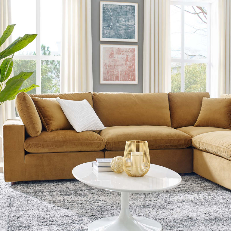 Commix Down Filled Overstuffed Performance Velvet 6-Piece Sectional Sofa in Cognac, EEI-4824-COG