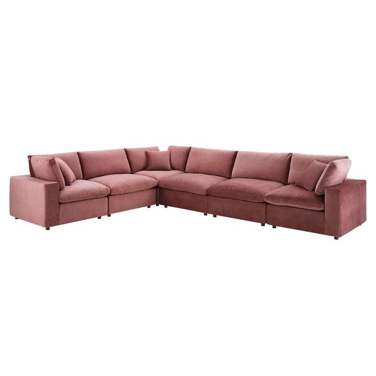 Commix Down Filled Overstuffed Performance Velvet 6-Piece Sectional Sofa in Dusty Rose, EEI-4824-DUS