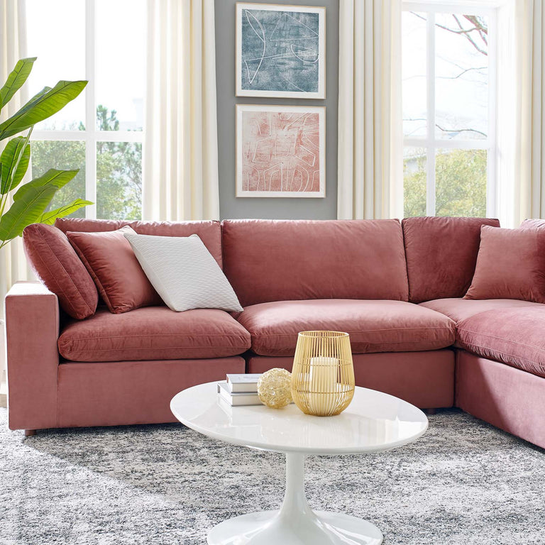 Commix Down Filled Overstuffed Performance Velvet 6-Piece Sectional Sofa in Dusty Rose, EEI-4824-DUS