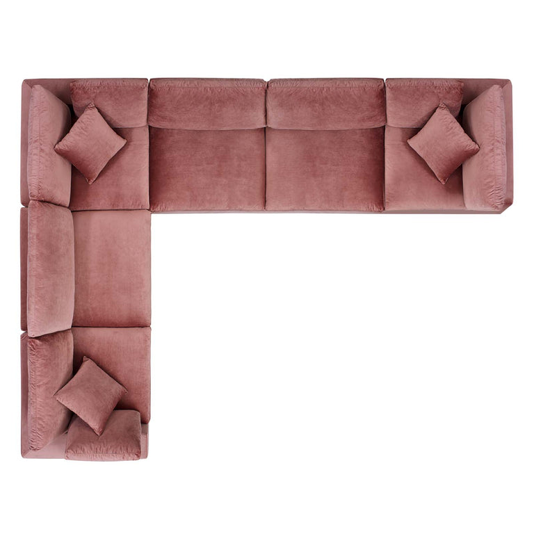 Commix Down Filled Overstuffed Performance Velvet 6-Piece Sectional Sofa in Dusty Rose, EEI-4824-DUS