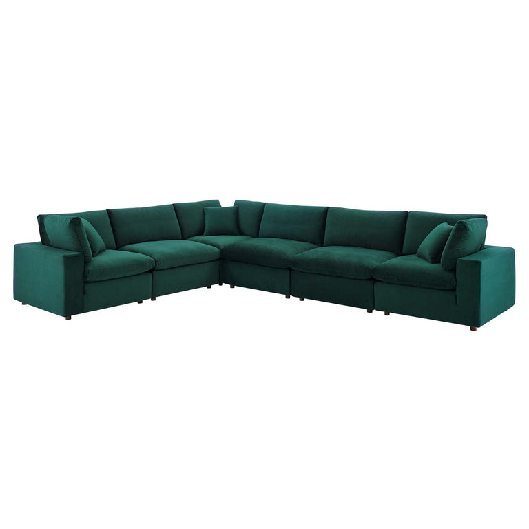 Commix Down Filled Overstuffed Performance Velvet 6-Piece Sectional Sofa in Green, EEI-4824-GRN