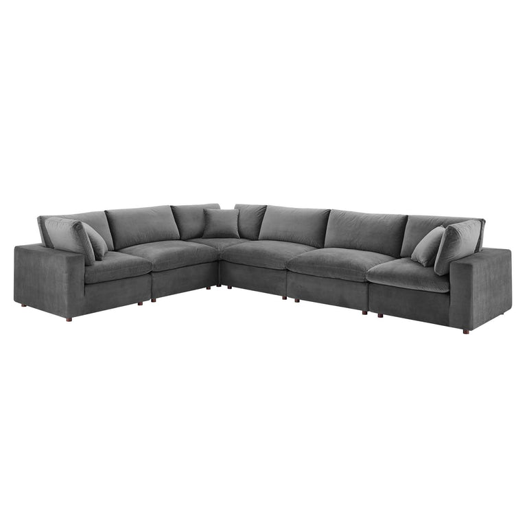 Commix Down Filled Overstuffed Performance Velvet 6-Piece Sectional Sofa in Gray, EEI-4824-GRY