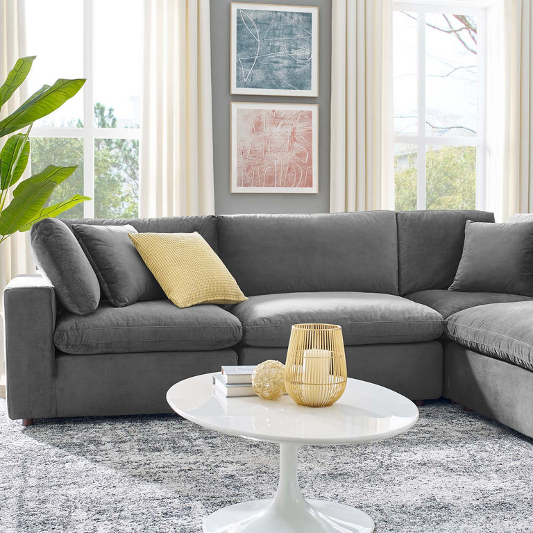 Commix Down Filled Overstuffed Performance Velvet 6-Piece Sectional Sofa in Gray, EEI-4824-GRY