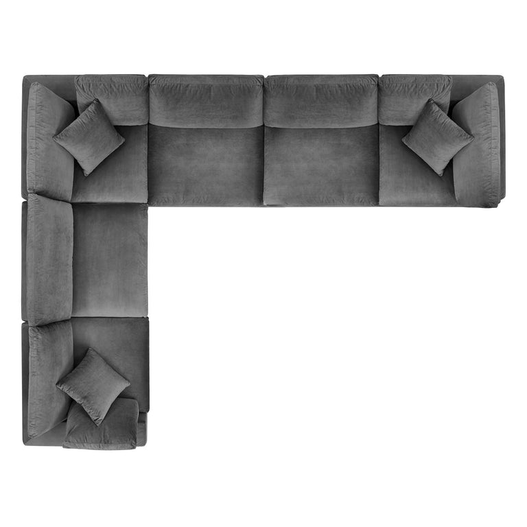 Commix Down Filled Overstuffed Performance Velvet 6-Piece Sectional Sofa in Gray, EEI-4824-GRY