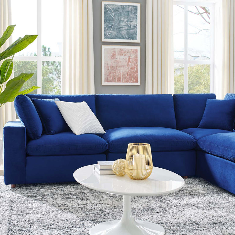 Commix Down Filled Overstuffed Performance Velvet 6-Piece Sectional Sofa in Navy, EEI-4824-NAV