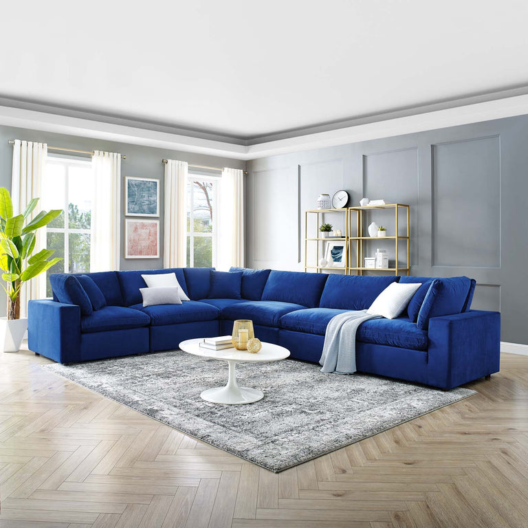 Commix Down Filled Overstuffed Performance Velvet 6-Piece Sectional Sofa in Navy, EEI-4824-NAV