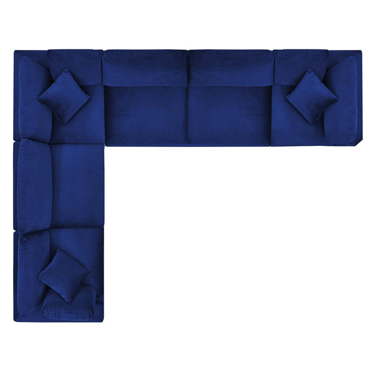 Commix Down Filled Overstuffed Performance Velvet 6-Piece Sectional Sofa in Navy, EEI-4824-NAV
