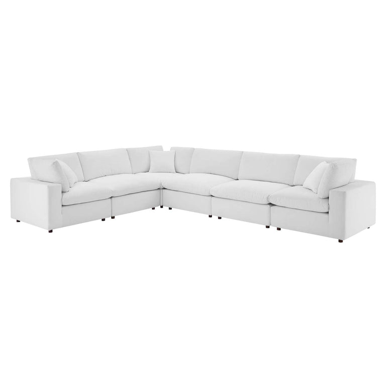 Commix Down Filled Overstuffed Performance Velvet 6-Piece Sectional Sofa in White, EEI-4824-WHI